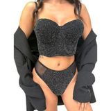 onsekiz18shop Destekli Pırıltılı Taşlı Siyah Büstiyer Takım