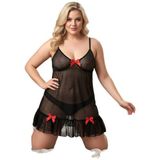 onsekiz18shop Fantazi Kırmızı Fiyonklu Gecelik -Külot Tanga Set