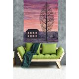 Ontheclouds Ağaç Ve Ev Desenli Leke Tutmaz Kadife Dokulu Kumaş Duvar Örtüsü Duvar Halısı Tapestry, 70 x 100