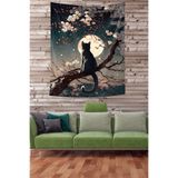 Ontheclouds Ağaçtaki Kedi Leke Tutmaz Kumaş Duvar Örtüsü Duvar Halısı Tapestry, 140 x 140