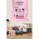 Ontheclouds Always Together Kedi Desen Pembe Leke Tutmaz Kadife Dokulu Kumaş Duvar Örtüsü Duvar Halısı Tapestry, 100 x 140