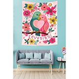 Ontheclouds Aşk Kuşları Ve Çiçek Temalı Leke Tutmaz Kumaş Duvar Örtüsü Duvar Halısı Tapestry, 140 x 140