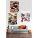 Ontheclouds Aşk Ve Grur Vintage Kelebek Çiçek Leke Tutmaz Duvar Örtüsü Duvar Halısı Tapestry 3'Lü Set, 35 x 50