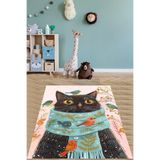 Ontheclouds Atkılı Kedi Ve Serçe Kuşları Desenli Yıkanabilir Kaymaz Taban Leke Tutmaz Çocuk Odası Halısı, 180 x 300