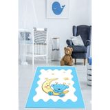 Ontheclouds Ay Dede Ve Sevimli Ayı Desen Dijital Baskı Yıkanabilir Kaymaz Taban Mavi Çocuk Ve Bebek Odası Halısı, 100 x 300
