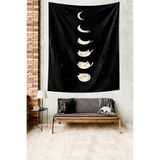 Ontheclouds Ay Fazı Şeklinde Sevimli Kedi Leke Tutmaz Kumaş Duvar Örtüsü Duvar Halısı Tapestry, 70 x 70