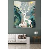Ontheclouds Ay Işığında Ormandaki Geyik Ve Yavrusu Leke Tutmaz Kumaş Duvar Örtüsü Duvar Halısı Tapestry, 100 x 140