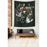Ontheclouds Ay Işığında Tilkiler Ve Çiçekler Leke Tutmaz Kumaş Duvar Örtüsü Duvar Halısı Tapestry, 70 x 70