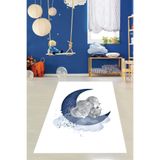 Ontheclouds Ay Üzerindeki Uykucu Minik Fil Yıkanabilir Kaymaz Taban Leke Tutmaz Çocuk Odası Halısı, 100 x 350