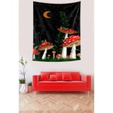 Ontheclouds Ay Yıldızlar Ve Kırmızı Mantarlar Leke Tutmaz Kumaş Duvar Örtüsü Duvar Halısı Tapestry, 100 x 140