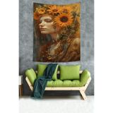 Ontheclouds Ayçiçeği Ve Kadın Leke Tutmaz Kumaş Duvar Örtüsü Duvar Halısı Tapestry, 70 x 70