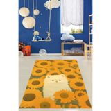 Ontheclouds Ayçiçekleri Arasında Sevimli Kedi Yıkanabilir Kaymaz Taban Leke Tutmaz Çocuk Odası Halısı, 160 x 350