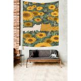 Ontheclouds Ayçiçekleri Arasında Sevimli Kediler Leke Tutmaz Kumaş Duvar Örtüsü Duvar Halısı Tapestry, 70 x 70