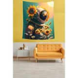 Ontheclouds Ayçiçekleri Arasındaki Astronot Leke Tutmaz Kumaş Duvar Örtüsü Duvar Halısı Tapestry, 70 x 70