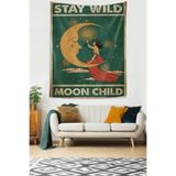 Ontheclouds Ayda Oturan Genç Kadın Stay Wild Moon Child Leke Tutmaz Kumaş Duvar Örtüsü Duvar Halısı Tapestry, 140 x 230