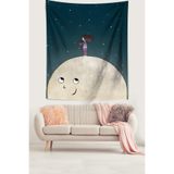 Ontheclouds Ayın Üzerindeki Tatlı Kız Leke Tutmaz Kumaş Duvar Örtüsü Duvar Halısı Tapestry, 70 x 70