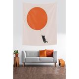Ontheclouds Balon Ile Uçan Kedi Desenli Minimalizm Leke Tutmaz Kumaş Duvar Örtüsü Duvar Halısı Tapestry, 70 x 100