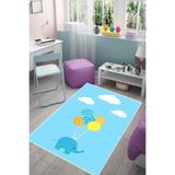 Ontheclouds Balonlu Fil Bulut Desenli Dijital Baskı Yıkanabilir Kaymaz Taban Filli Çocuk Odası Halısı, 100 x 350