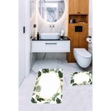 ontheclouds Banyo Halısı 2'li 60x100 + 40x60, Yeşil-Beyaz