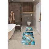 ontheclouds Banyo Halısı Ikili Klozet Takımı Kaymaz Tabanlı Banyo Paspas Takımı (60x100 + 40x60), Gold-Mavi
