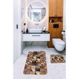ontheclouds Banyo Halısı Ikili Klozet Takımı Kaymaz Tabanlı Banyo Paspas Takımı (60x100 + 40x60), Kahverengi
