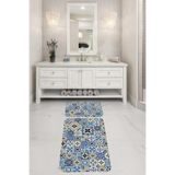 ontheclouds Banyo Halısı Ikili Klozet Takımı Kaymaz Tabanlı Banyo Paspas Takımı (60x100 + 40x60), Mavi