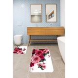 ontheclouds Banyo Halısı Ikili Klozet Takımı Kaymaz Tabanlı Banyo Paspas Takımı (60x100 + 40x60), Pembe-Beyaz