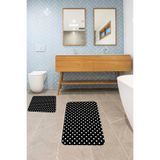 ontheclouds Banyo Halısı Ikili Klozet Takımı Kaymaz Tabanlı Banyo Paspas Takımı (60x100 + 40x60), Siyah-Beyaz