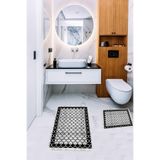 ontheclouds Banyo Halısı Ikili Klozet Takımı Kaymaz Tabanlı Banyo Paspas Takımı (60x100 + 40x60), Siyah-Gri