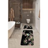 ontheclouds Banyo Halısı Ikili Klozet Takımı Kaymaz Tabanlı Banyo Paspas Takımı (60x100 + 40x60), Siyah-Pembe