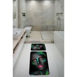 ontheclouds Banyo Halısı Ikili Klozet Takımı Kaymaz Tabanlı Banyo Paspas Takımı (60x100 + 40x60), Siyah-Yeşil