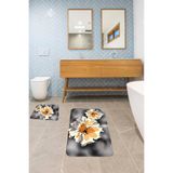 ontheclouds Banyo Halısı Ikili Klozet Takımı Kaymaz Tabanlı Banyo Paspas Takımı, Gri-Sarı