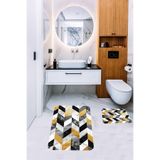 ontheclouds Banyo Halısı Ikili Klozet Takımı Kaymaz Tabanlı Banyo Paspas Takımı, Hardal-Gri