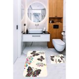 ontheclouds Banyo Halısı Ikili Klozet Takımı Kaymaz Tabanlı Banyo Paspas Takımı, Krem