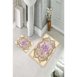 ontheclouds Banyo Halısı Ikili Klozet Takımı Kaymaz Tabanlı, Krem-Lila