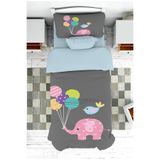 ontheclouds Bebek ve Çocuk Odası Balonlu Pembe Fil Desenli Kız Çocuk Yatak Örtüsü ve Yastık Kılıfı Pike 140x200 cm, YTORT3