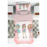 ontheclouds Bebek ve Çocuk Odası Fashion Girl Desenli Kız Çocuk Yatak Örtüsü ve Yastık Kılıfı Pike 140x200 cm, YTORT4