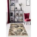 Ontheclouds Bej Dijital Baskı Yıkanabilir Kaymaz Taban Halı Ve Yolluk, 100 x 100