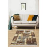 Ontheclouds Bej Kilim Desenli Dijital Baskı Yıkanabilir Kaymaz Taban Etnik Salon Halısı, 160 x 300