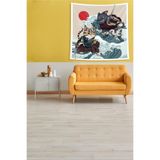 Ontheclouds Bej Samuray Kediler Leke Tutmaz Kadife Kumaş Duvar Örtüsü Duvar Halısı Tapestry, 140 x 140