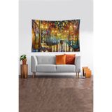 Ontheclouds Bej Yağmurda Yürüyen Çift Desenli Leke Tutmaz Kadife Kumaş Duvar Örtüsü Duvar Halısı Tapestry, 140 x 230