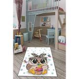 Ontheclouds Beyaz Baykuş Desenli Dijital Baskı Yıkanabilir Kaymaz Taban Çocuk Odası Halısı, 80 x 200