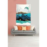Ontheclouds Beyaz Dağın Ardındaki Ay Leke Tutmaz Kadife Kumaş Duvar Örtüsü Duvar Halısı Tapestry, 100 x 140