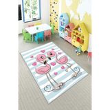 Ontheclouds Beyaz Filamingo Desenli Çocuk Yıkanabilir Kaymaz Taban Leke Tutmazbebek Ve Çocuk Odası Halısı, 160 x 350