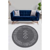 Ontheclouds Beyaz Geometrik Çizgiler Desenli Bohem Dijital Baskı Yıkanabilir Kaymaz Taban Yuvarlak Salon Halısı, 100 x 100 AYDYU019G