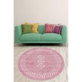 Ontheclouds Beyaz Geometrik Çizgiler Desenli Bohem Dijital Baskı Yıkanabilir Kaymaz Taban Yuvarlak Salon Halısı, 100 x 100 AYDYU020G