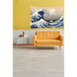 Ontheclouds Beyaz Katsushika Hokusai Dalga Serisi Leke Tutmaz Kadife Kumaş Duvar Örtüsü Duvar Halısı Tapestry, 140 x 230