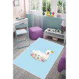 Ontheclouds Beyaz Kuğu Desenli Çiçekli Halı Dijital Baskı Yıkanabilir Kaymaz Taban Kız Çocuk Odası Halısı, 100 x 600