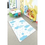 Ontheclouds Beyaz Mavi Bulut Desenli Yıkanabilir Kaymaz Taban Leke Tutmazbebek Ve Çocuk Odası Halısı, 100 x 350 AYC122AA