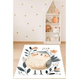 Ontheclouds Beyaz Zeminde Sevimli Kuş Desenli Yıkanabilir Kaymaz Taban Leke Tutmaz Çocuk Odası Halısı, 80 x 300